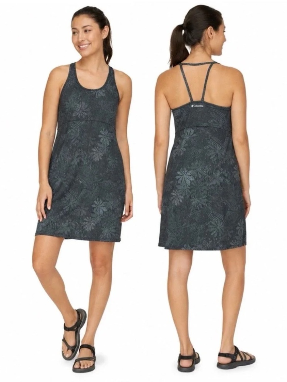 Columbia Peak To Point Omni-Shade Shelf Bra Dress Size XL Black Grey Print